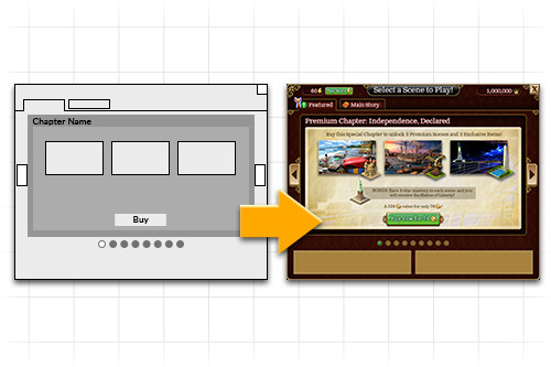 Scene selector wireframe to production version